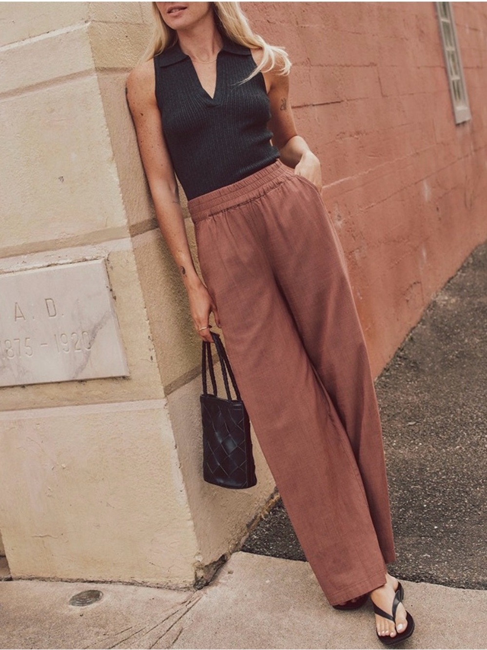 Marine Layer Allison Tencel Trouser in Pinecone Brown.